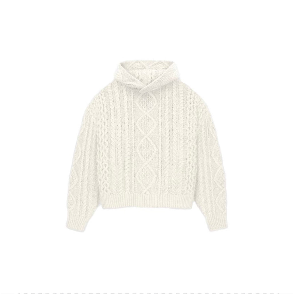 Essentials FW23 Cloud Dancer Cable Knit Hoodie